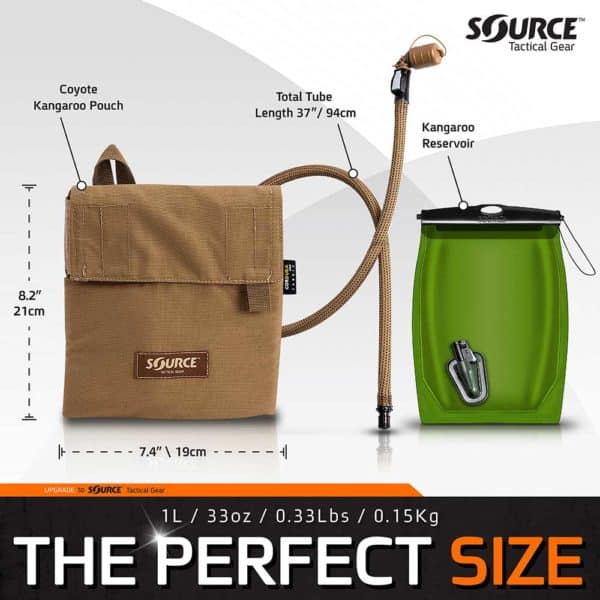 Source Tactical Kangaroo 1-Liter Collapsible Canteen Hydration System System with Storm Push-Pull Drinking Valve without Pouch Coyote 